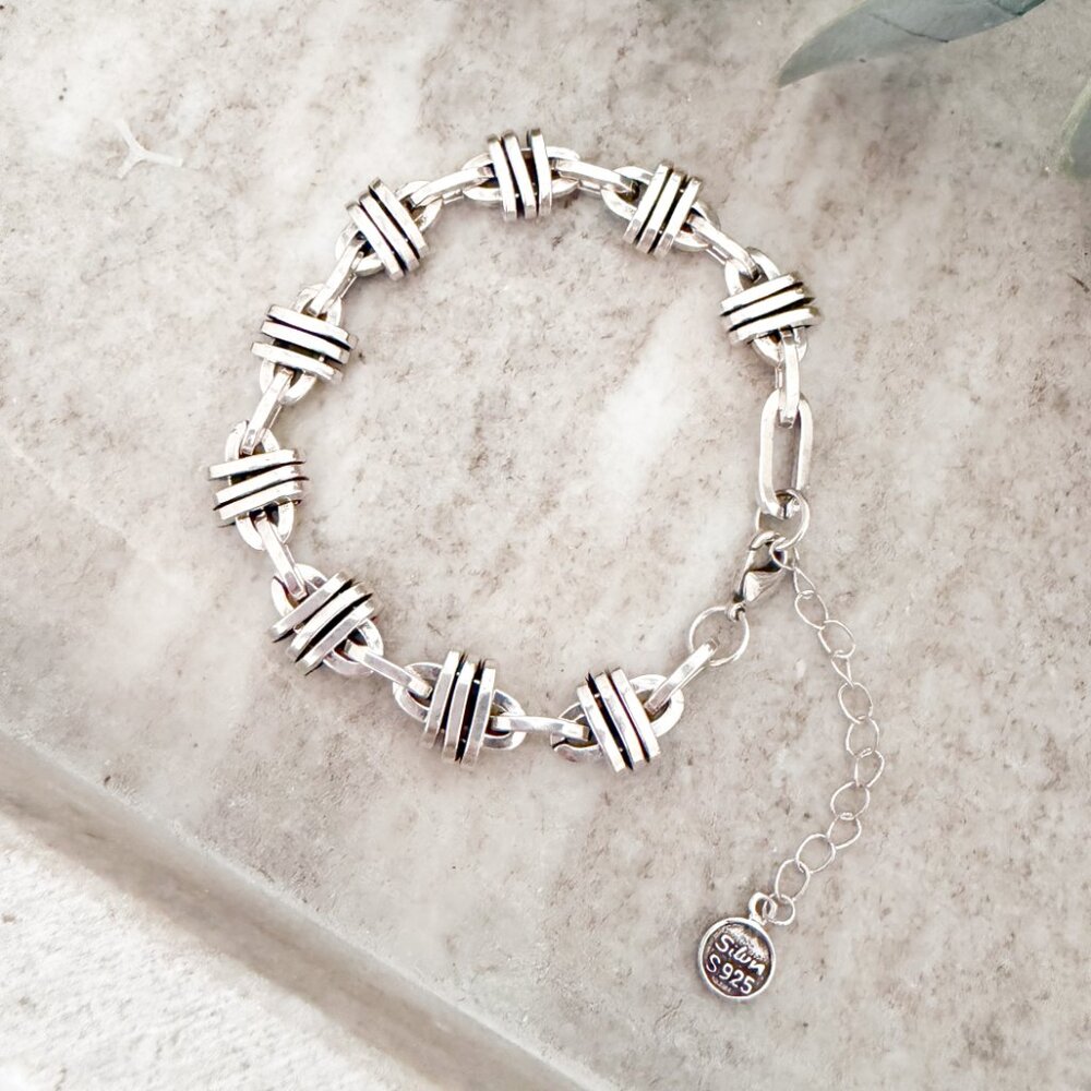 925 Sterling Silver Chain Link Bracelet Modern Trendy Link Bracelet - Picture 6 of 9